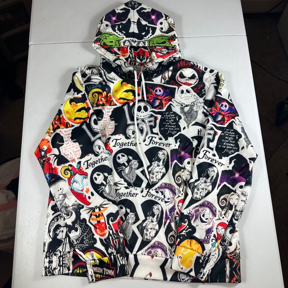 Disney Nightmare Before Christmas Hoodie Mens M Multicolor All Over Print Jack